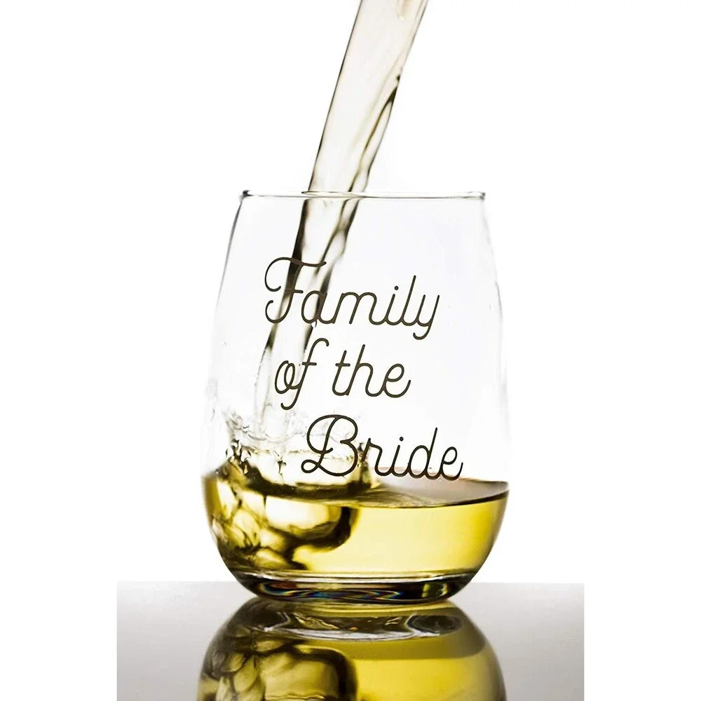 4 Pack Wedding Wine Glasses w/Decal “Family of the Bride” “Family of the Groom”